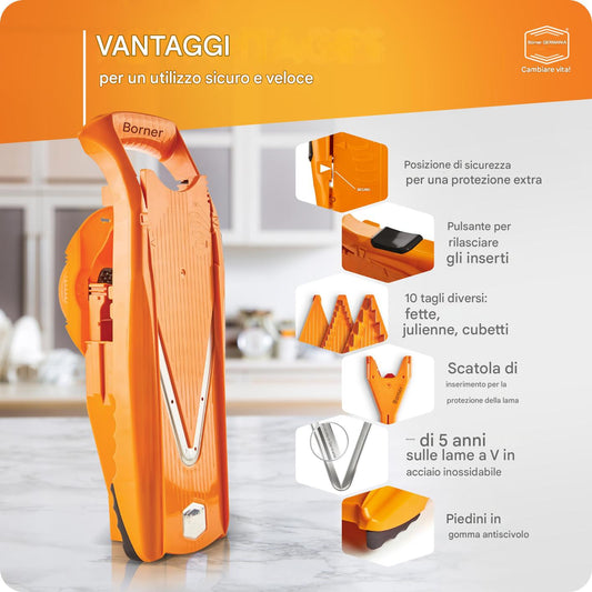 (OFERTA CALIENTE) Affettatrice multifunzionale in acciaio inox a forma di V, taglia frutta e verdura con 5 lame, utensile da cucina